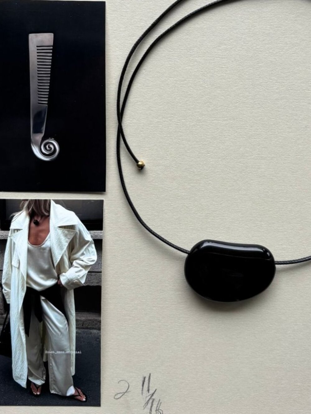 Black Bean Necklace - Irregular Pebble Statement Pendant - Adjustable Cord - Picture 3 of 7